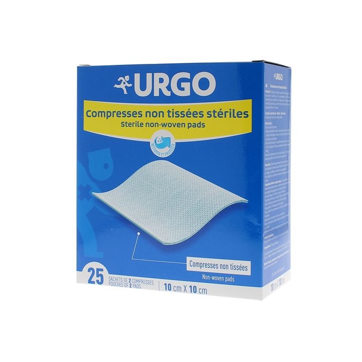 Compresses st&eacute;riles non tiss&eacute; Urgo - 25 sachets de 2 compresses 10 x 10 cm