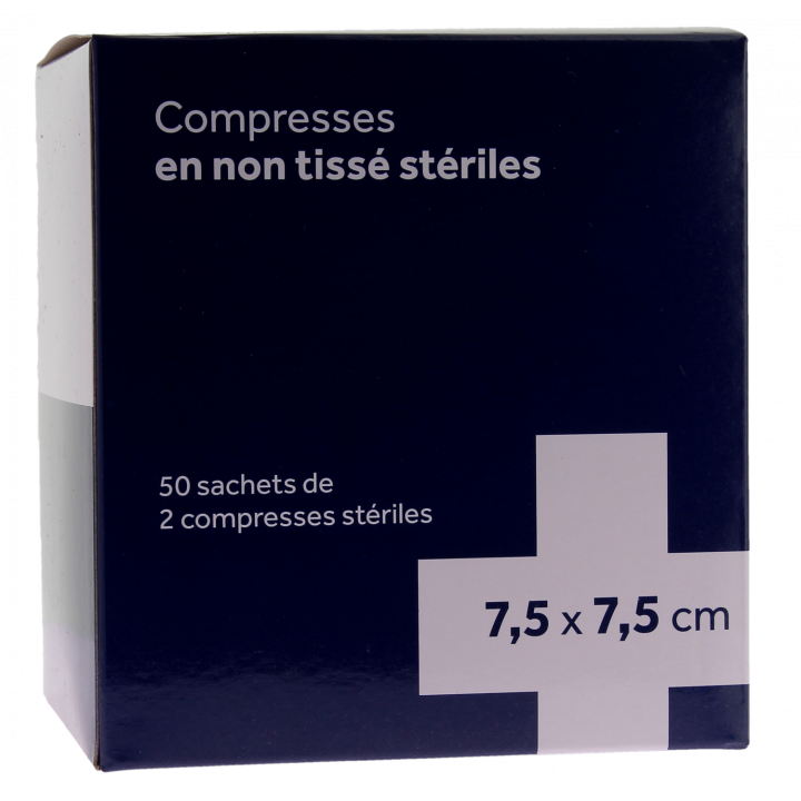 Compresses st&eacute;riles non tiss&eacute; 3M - 50 sachets de 2 compresses st&eacute;riles de 7,5x7,5 cm