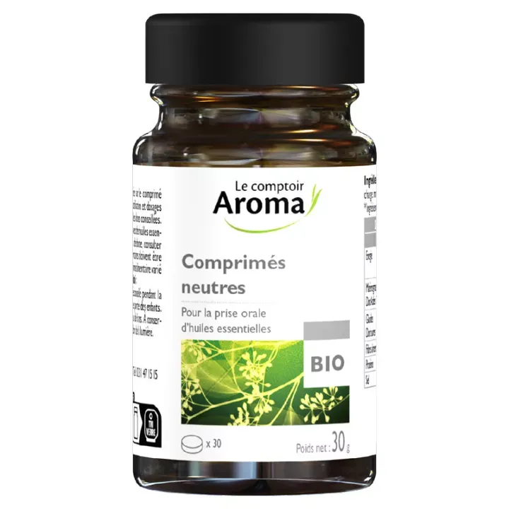 Comprim&eacute;s neutres bio Le Comptoir Aroma - bo&icirc;te de 30 comprim&eacute;s