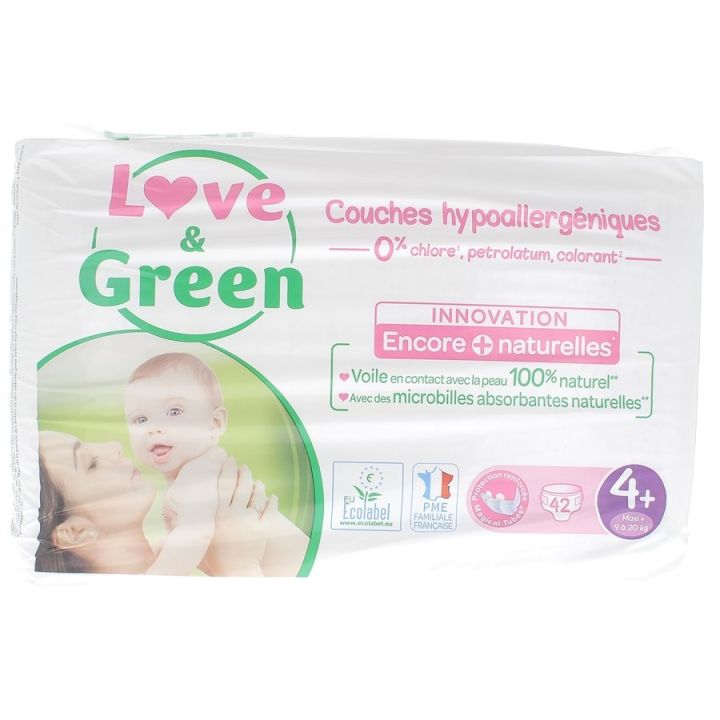 Couches hypoallerg&eacute;niques taille 4 Love & Green - 42 couches