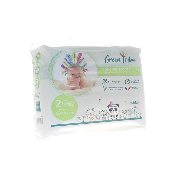Couches &eacute;cologiques taille 2 (3-6 kg) Green Tribu - paquet de 28 couches