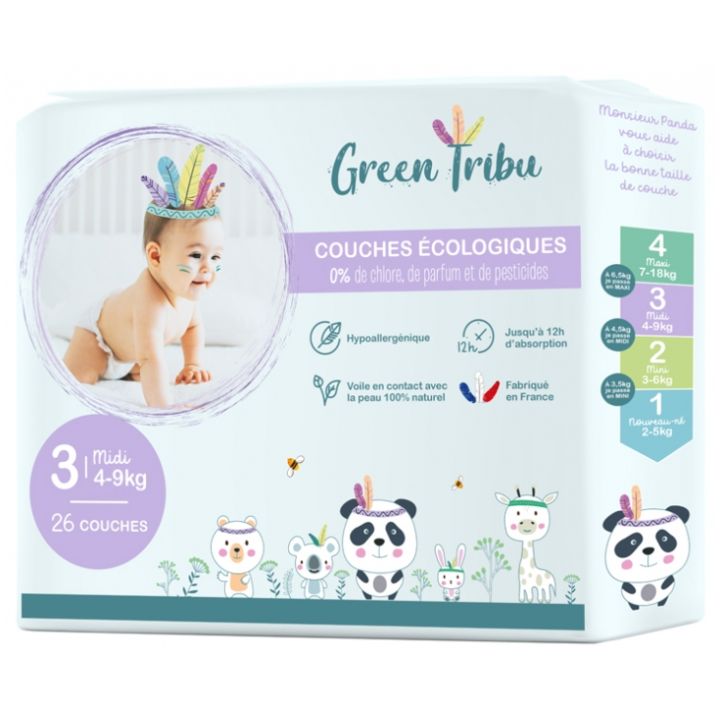 Couches &eacute;cologiques taille 3 (4-9 kg) Green Tribu - sachet de 26 couches