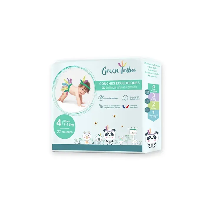 Couches &eacute;cologiques taille 4 (7-18 kg) Green Tribu - sachet de 22 couches