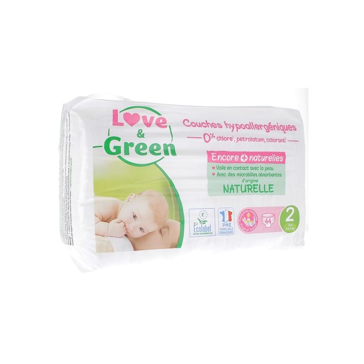 Couches hypoallerg&eacute;niques taille 2 Love & Green - paquet de 44 couches