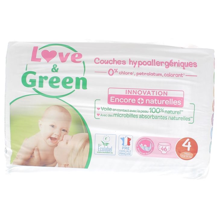 Couches hypoallerg&eacute;niques taille 4 Love & Green - paquet de 46 couches