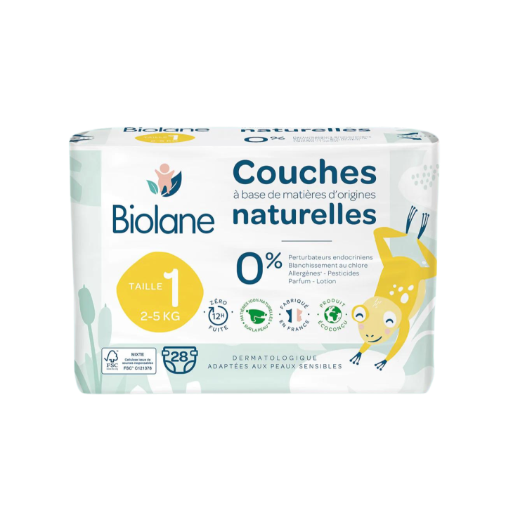 Couches naturelles taille 1 Biolane - sachet de 28 couches