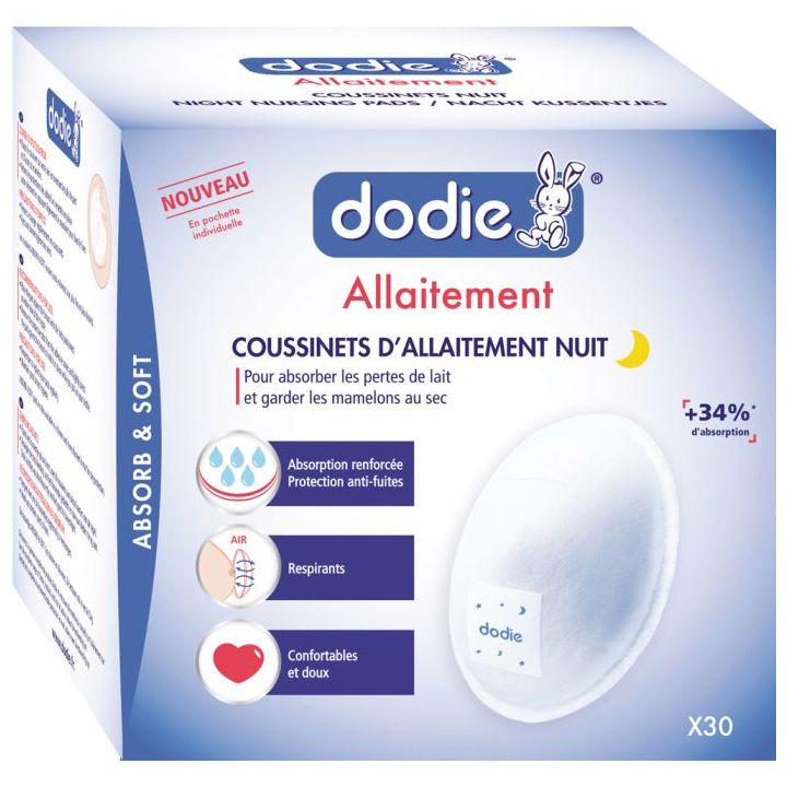 Coussinets d'allaitement nuit absorption renforc&eacute;e Dodie - bo&icirc;te de 30