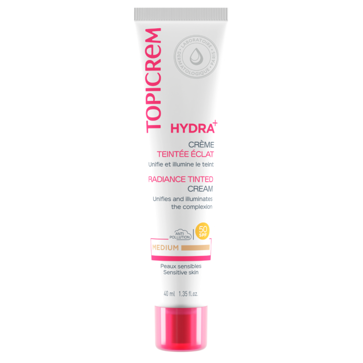 Hydra+ Cr&egrave;me teint&eacute;e &eacute;clat M&eacute;dium SPF 50 Topicrem - tube de 40 ml