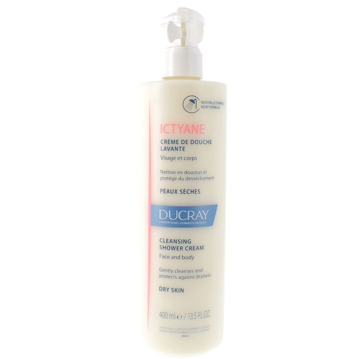 Cr&egrave;me de douche lavante peaux s&egrave;ches Ictyane Ducray - flacon pompe de 400ml