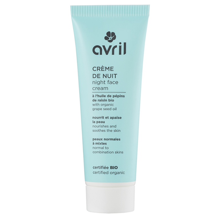 Cr&egrave;me de nuit peaux normales et mixtes bio Avril - tube 50 ml