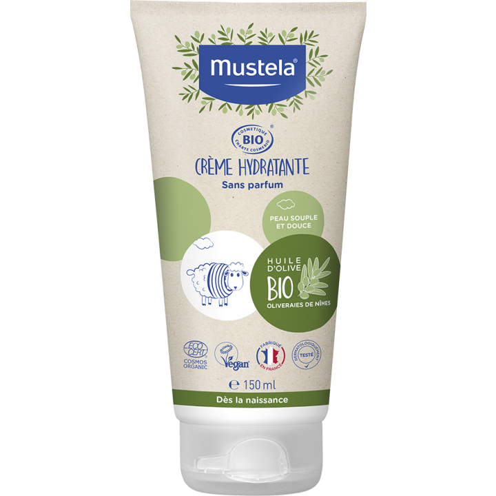 Cr&egrave;me hydratante sans parfum bio Mustela - tube de 150 ml