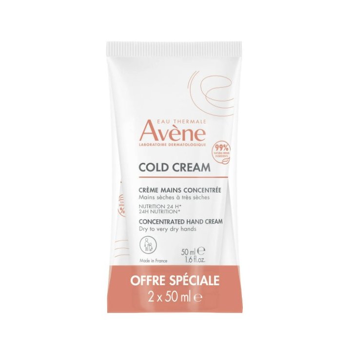 Cr&egrave;me mains concentr&eacute;e cold cream Av&egrave;ne - lot de 2 tubes de 50 ml