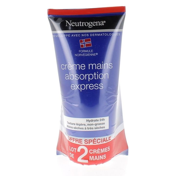 Cr&egrave;me mains absorption express Neutrogena - lot de 2 tubes de 75 ml