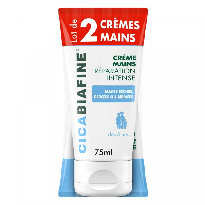 Cr&egrave;me mains r&eacute;paration intense Cicabiafine - lot de 2 cr&egrave;mes de 75 ml