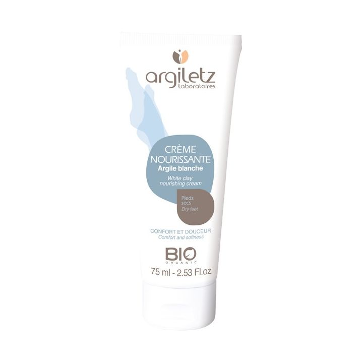 Cr&egrave;me nourrissante pieds secs argile blanche bio Argiletz - tube de 75 ml