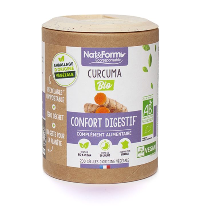 Curcuma confort digestif bio Nat&Form - boite de 200 g&eacute;lules