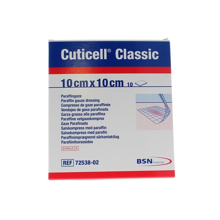 Cuticell classic compresse de gaze paraffin&eacute;e BSN M&eacute;dical - 10 compresses de 10 cm x 10 cm