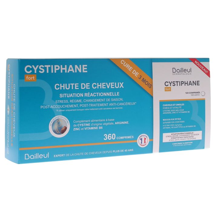 Cystiphane Fort cheveux et ongles Bailleul-Biorga - lot de 3 bo&icirc;tes de 120 comprim&eacute;s