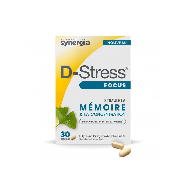 D-Stress Focus stimule la m&eacute;moire et la concentration - bo&icirc;te de 30 comprim&eacute;s