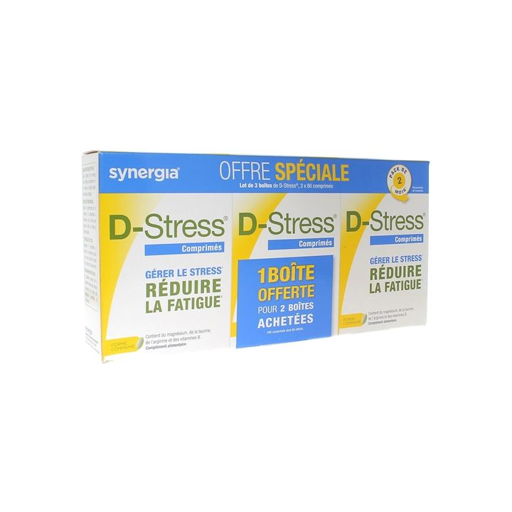 D-Stress Synergia - offre sp&eacute;ciale lot de 3 bo&icirc;tes de 80 comprim&eacute;s (1 bo&icirc;te offerte)