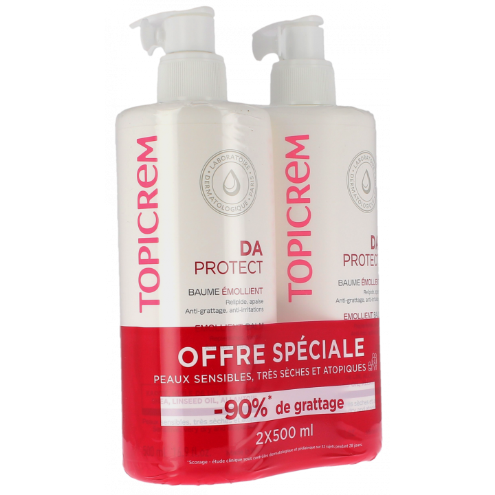 DA protect baume &eacute;mollient peaux atopiques Topicrem - lot de 2 flacons pompe de 500 ml