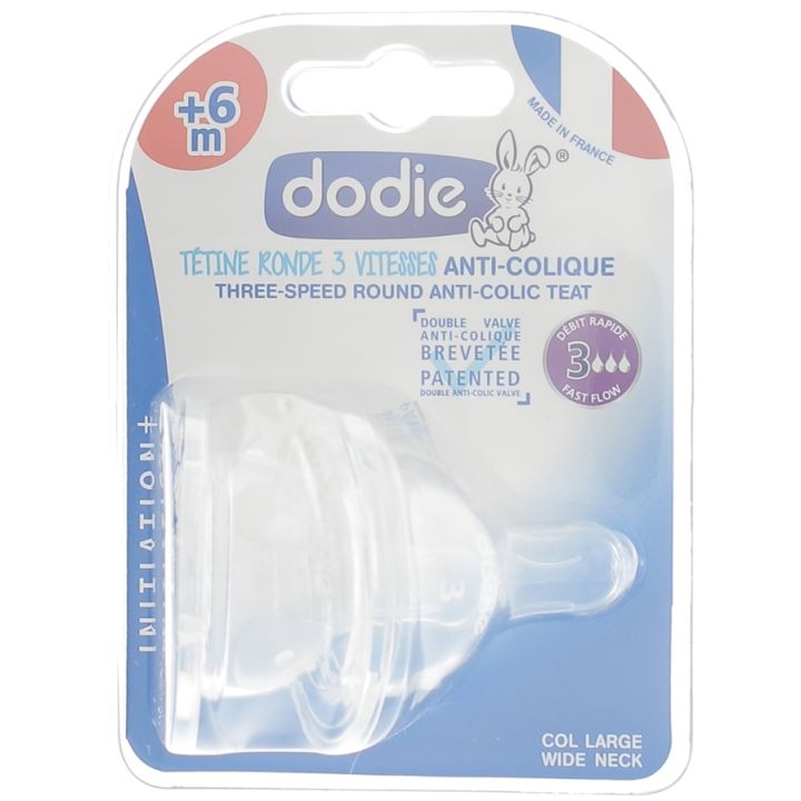T&eacute;tines rondes 3 vitesses anti-colique +6 mois Dodie - 2 t&eacute;tines