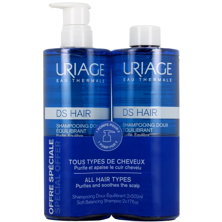 DS Hair Shampooing doux &eacute;quilibrant Uriage - 2 flacons de 500ml