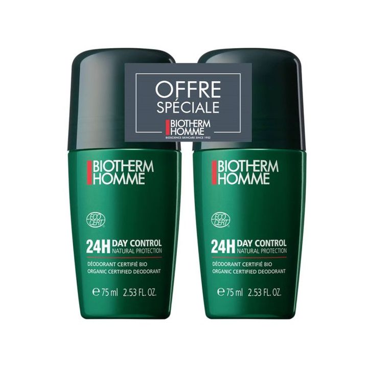 Day control 24H natural protection d&eacute;odorant Biotherm homme - lot de 2 roll-on de 75ml