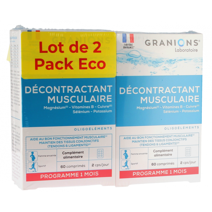 D&eacute;contractant musculaire Granions - lot de 2 bo&icirc;tes de 60 comprim&eacute;s