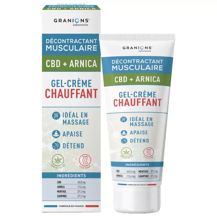D&eacute;contractant musculaire Gel-cr&egrave;me chauffant CBD + arnica Granions - tube de 75 ml