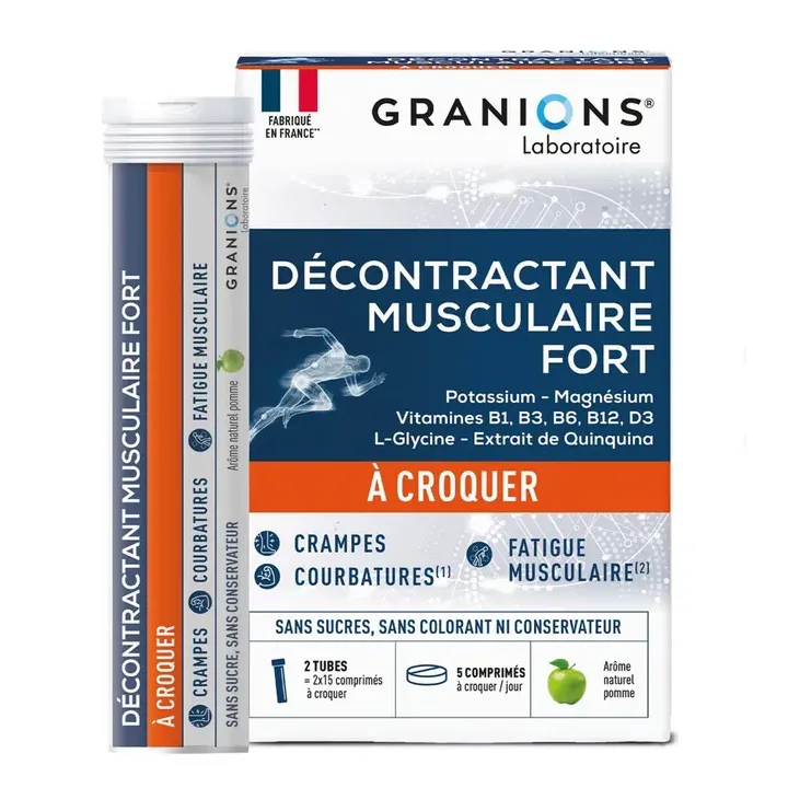 D&eacute;contractant musculaire fort Granions - bo&icirc;te de 2x15 comprim&eacute;s &agrave; croquer