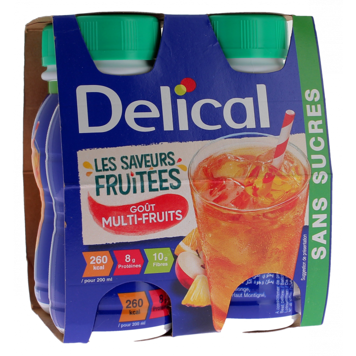 Delical Les saveurs fruit&eacute;es Boisson sans sucres go&ucirc;t multifruits - 4 bouteilles de 200ml
