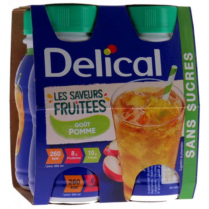 Delical Les saveurs fruit&eacute;es Boisson sans sucres go&ucirc;t pomme - 4 bouteilles de 200ml