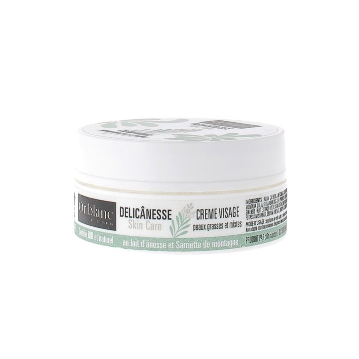 Delic&acirc;nesse Cr&egrave;me visage peaux grasses et mixtes au lait d'&acirc;nesse bio Or Blanc - pot de 50ml