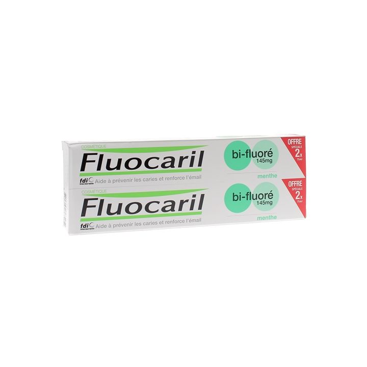 Dentifrice bi-fluor&eacute; 145 mg menthe Fluocaril - lot de 2 tubes de 75 ml