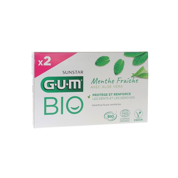 Dentifrice bio &agrave; l'Aloe Vera menthe fra&icirc;che Gum - lot de 2 tubes de 75 ml