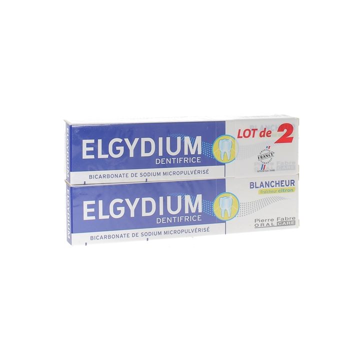 Dentifrice blancheur fra&icirc;cheur citron Elgydium - lot de 2 tubes de 75 ml