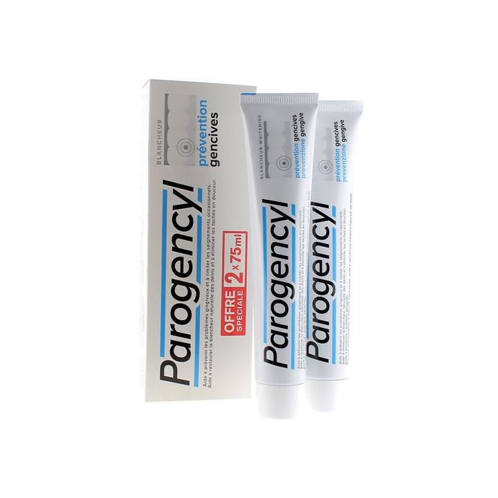Dentifrice pr&eacute;vention gencives blancheur Parogencyl - lot de 2 tubes de 75 ml