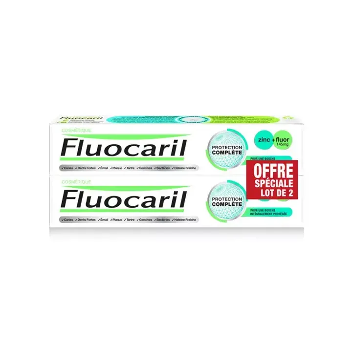Dentifrice protection compl&egrave;te zinc+fluor Fluocaril - lot de 2 tubes de 75ml