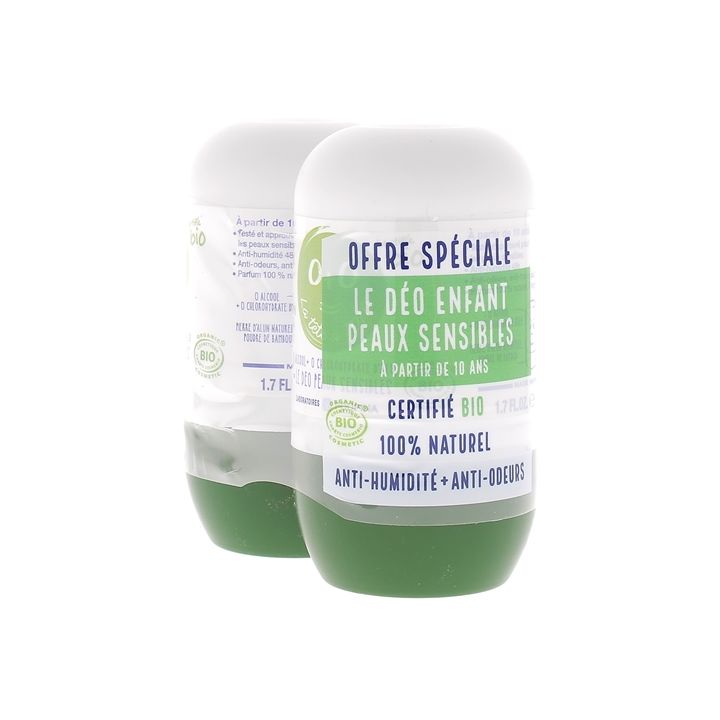 La T&ecirc;te &agrave; Toto D&eacute;odorant enfant 48h peaux sensibles bio Poupina - lot de 2 roll-on de 50 ml
