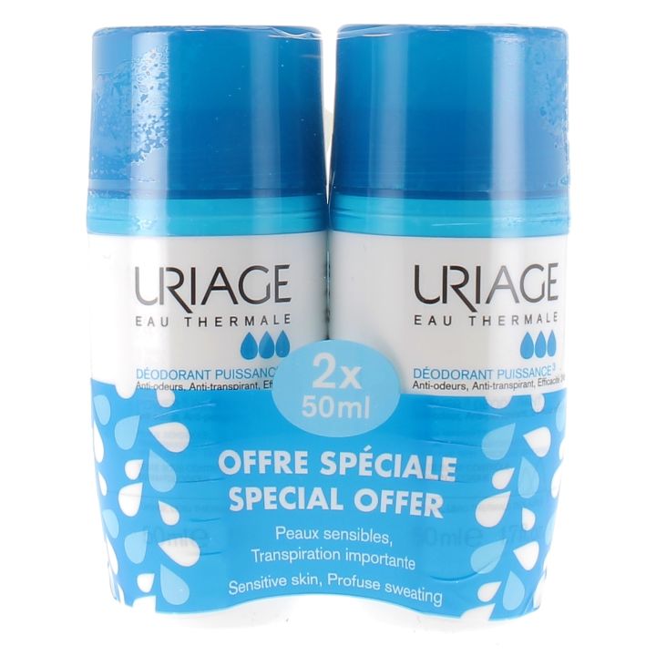 D&eacute;odorant Puissance 3 24h Uriage - lot de 2 roll-on de 50ml