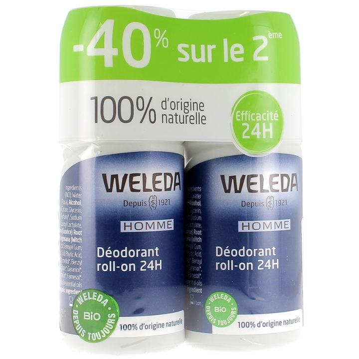 D&eacute;odorant Roll-on 24h homme Weleda - 2 flacons de 50 ml