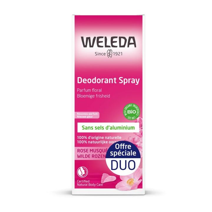 D&eacute;odorant &agrave; la Rose Musqu&eacute;e Weleda - lot de 2 sprays de 100 ml
