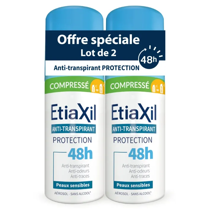 D&eacute;odorant anti-transpirant protection 48h compress&eacute; Etiaxil - lot de 2 sprays de 100ml