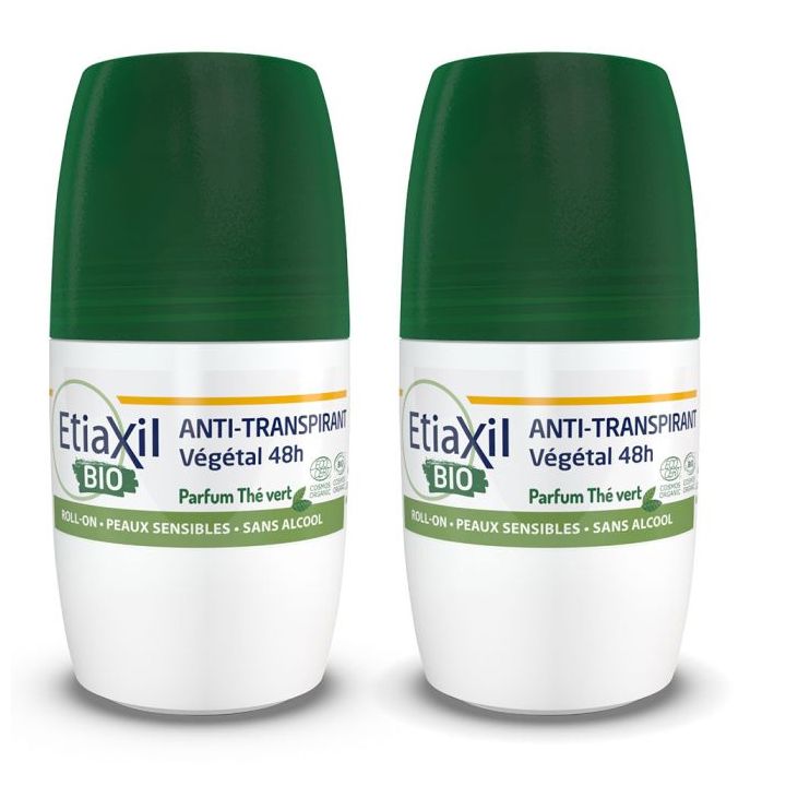D&eacute;odorant anti-transpirant v&eacute;g&eacute;tal bio parfum th&eacute; vert Etiaxil - lot de 2 roll-on de 50ml