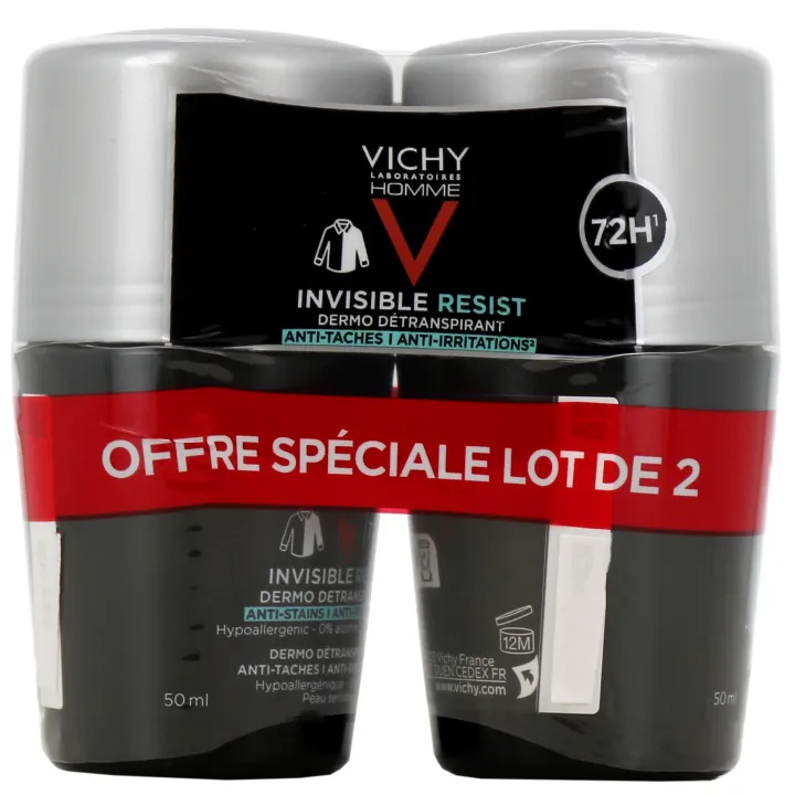 Invisible Resist D&eacute;odorant homme dermo d&eacute;transpirant Vichy - lot de 2 roll-on de 50ml