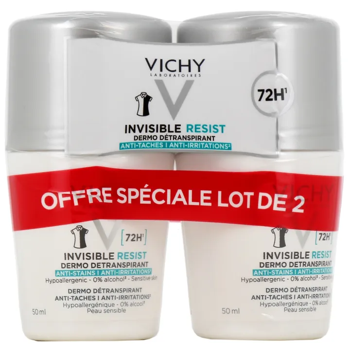 Invisible Resist D&eacute;odorant dermo d&eacute;transpirant Vichy - lot de 2 roll-on de 50ml