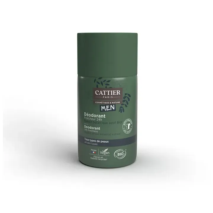 D&eacute;odorant fra&icirc;cheur 24h homme bio Cattier - roll-on de 50ml