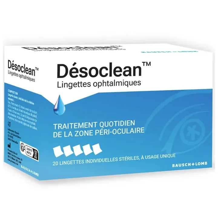 D&eacute;soclean lingettes ophtalmiques Bausch Lomb - boite de 20 lingettes