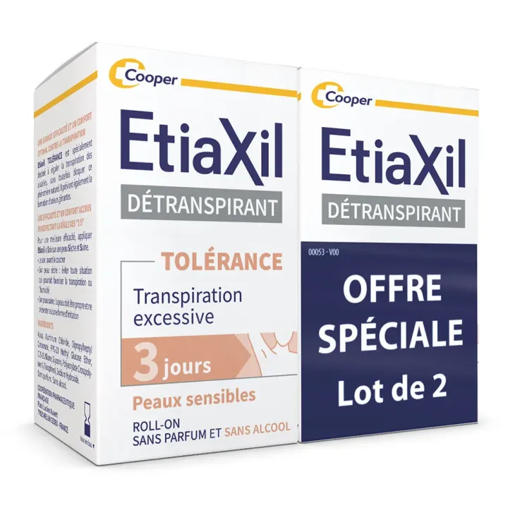 D&eacute;transpirant Tol&eacute;rance transpiration excessive Etiaxil - lot de 2 roll-on de 15ml
